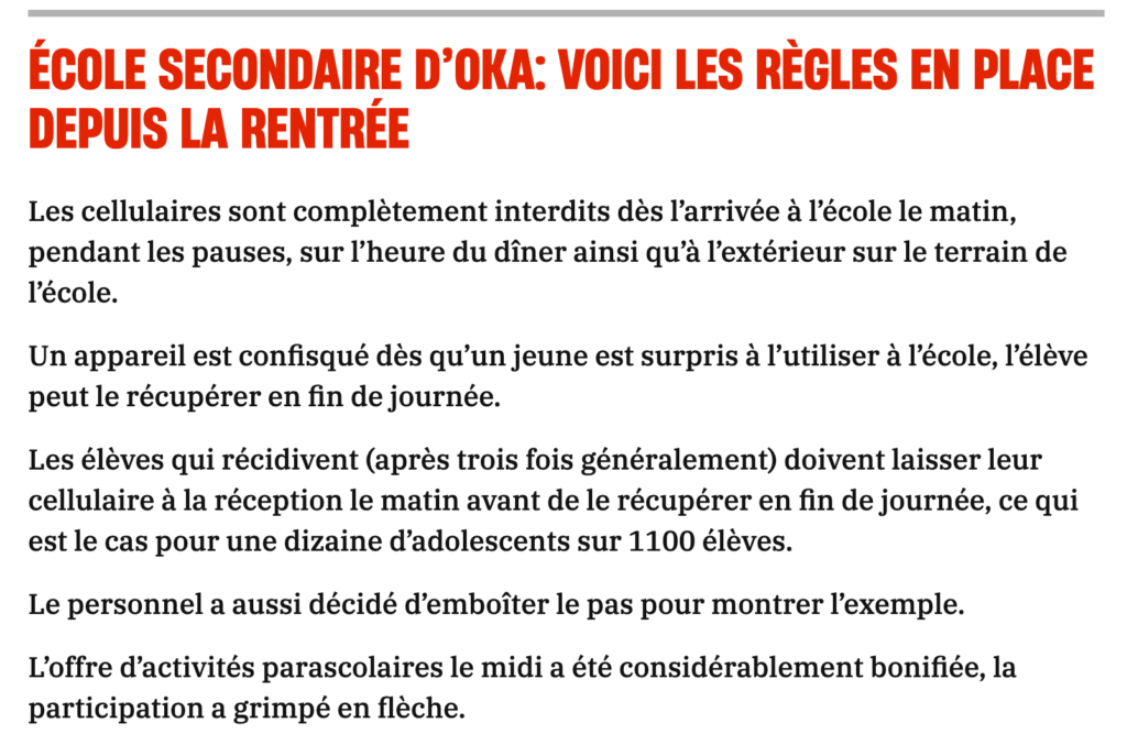 Règles en place depuis la rentrée à l'école secondaire d'Oka.